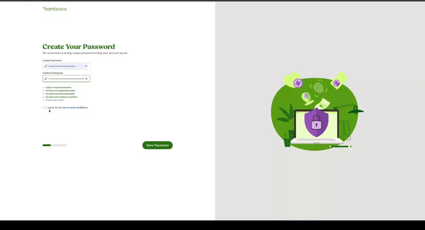 Create a BambooHR password and accept the terms