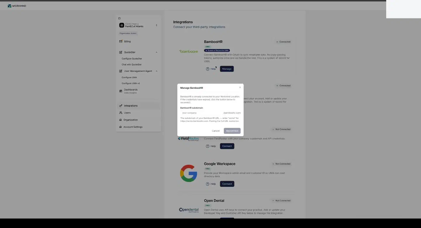 Start the BambooHR connection