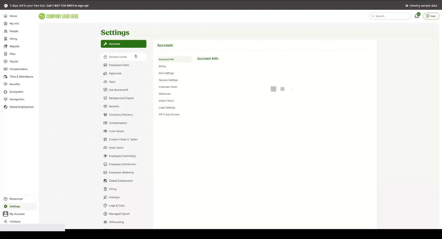 Open BambooHR account settings