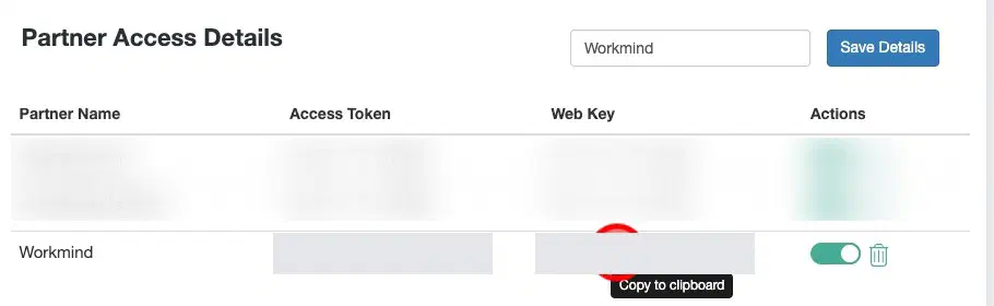 Copy the Partner Web Key