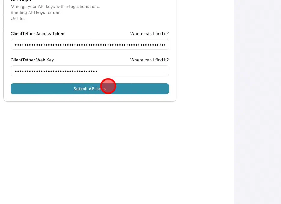 Submit the ClientTether Partner Access keys