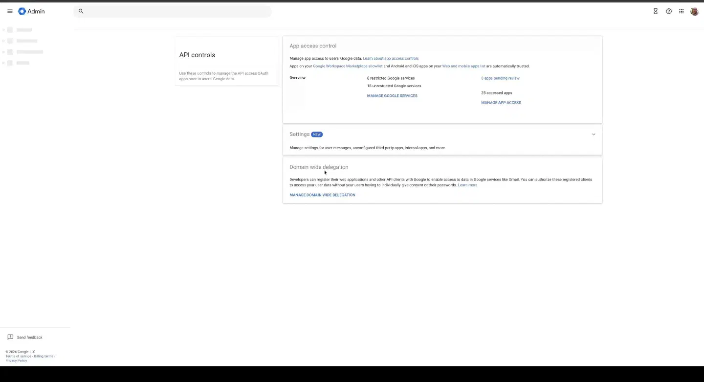 Open domain-wide delegation settings