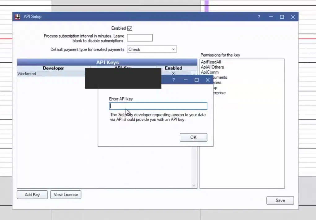 Add the practice Customer API Key