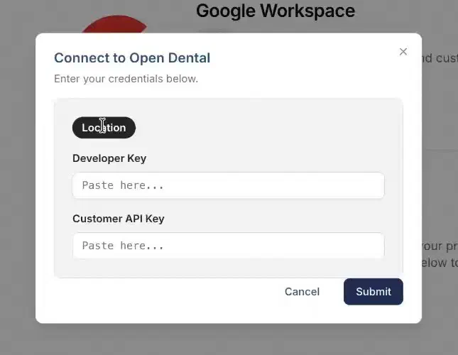 Enter the Open Dental connection details in WorkMind