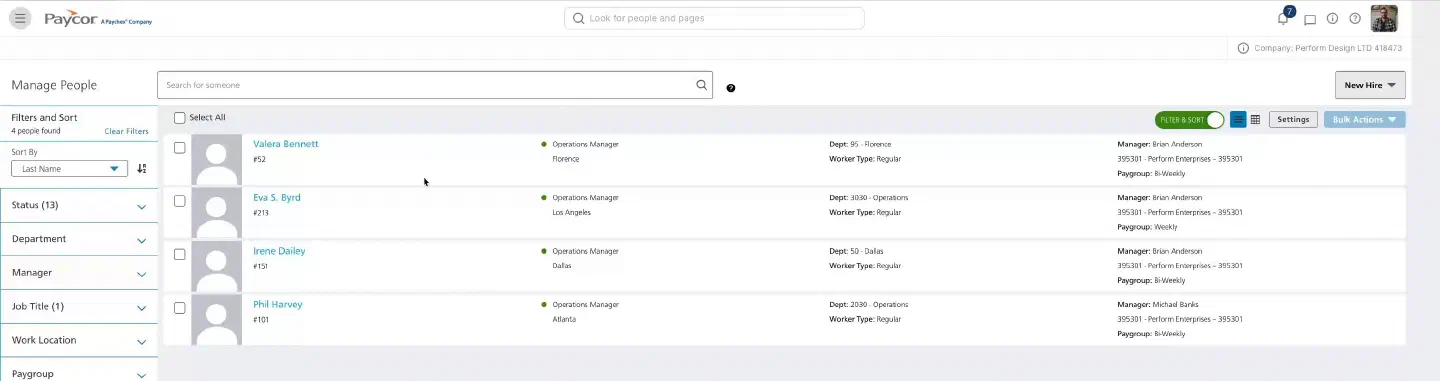 Review employee data in the Paycor demo portal