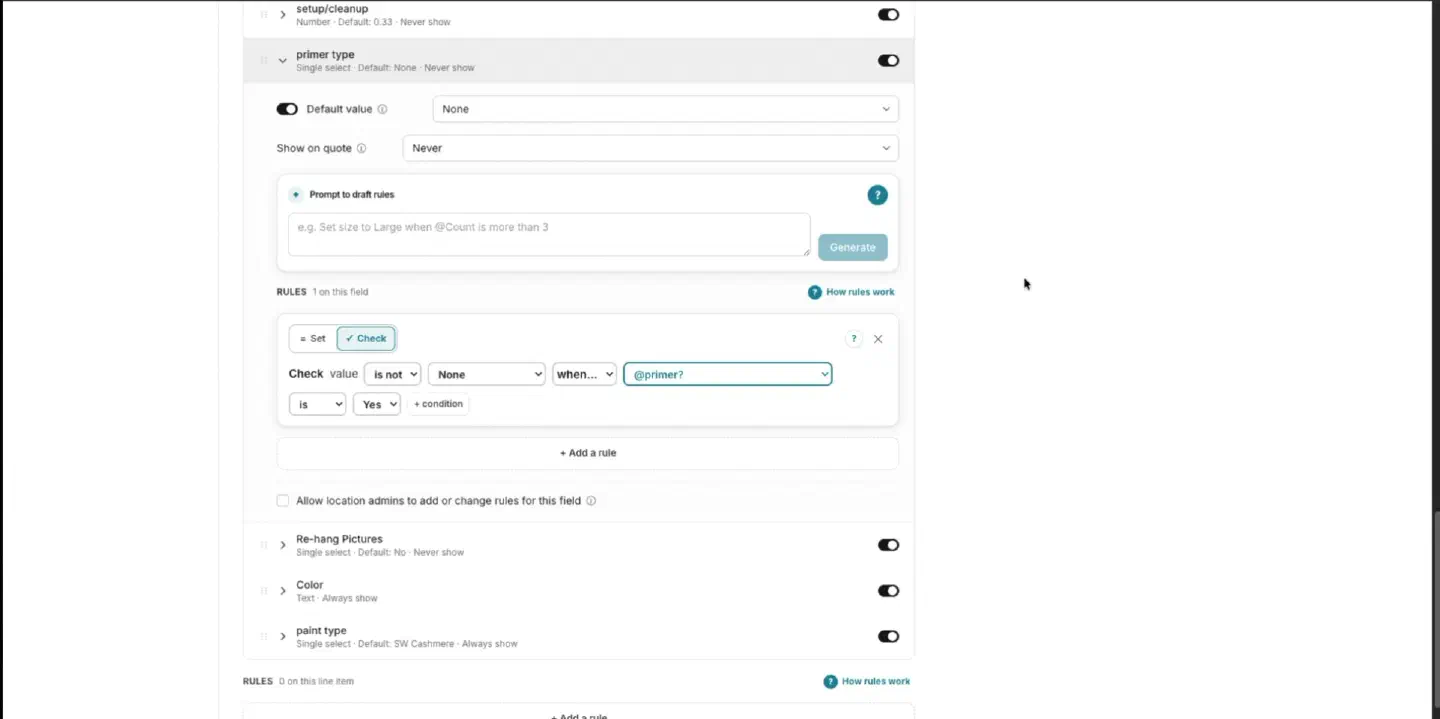 Test a check rule for missing selections