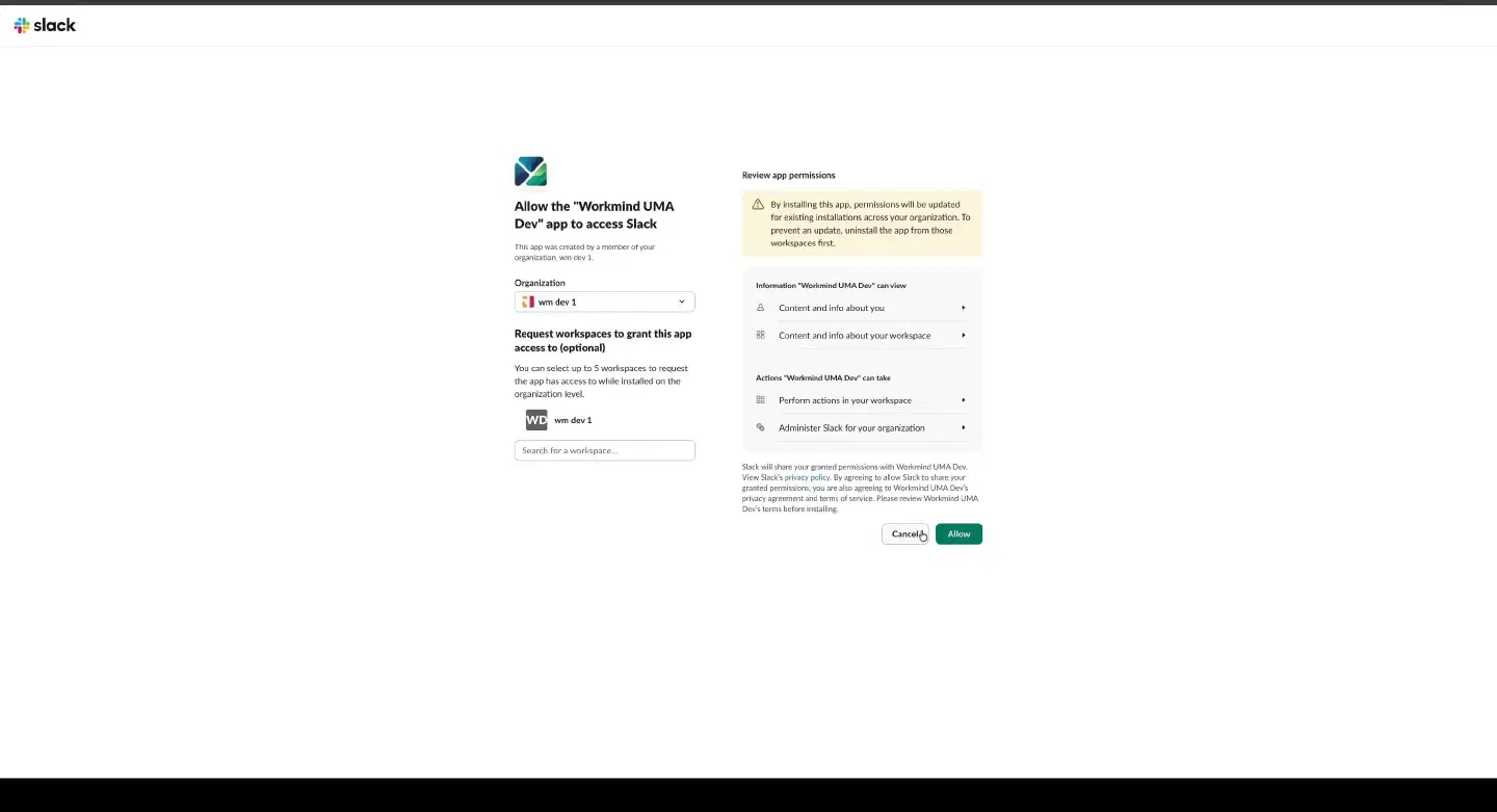 Authorize the Slack connection