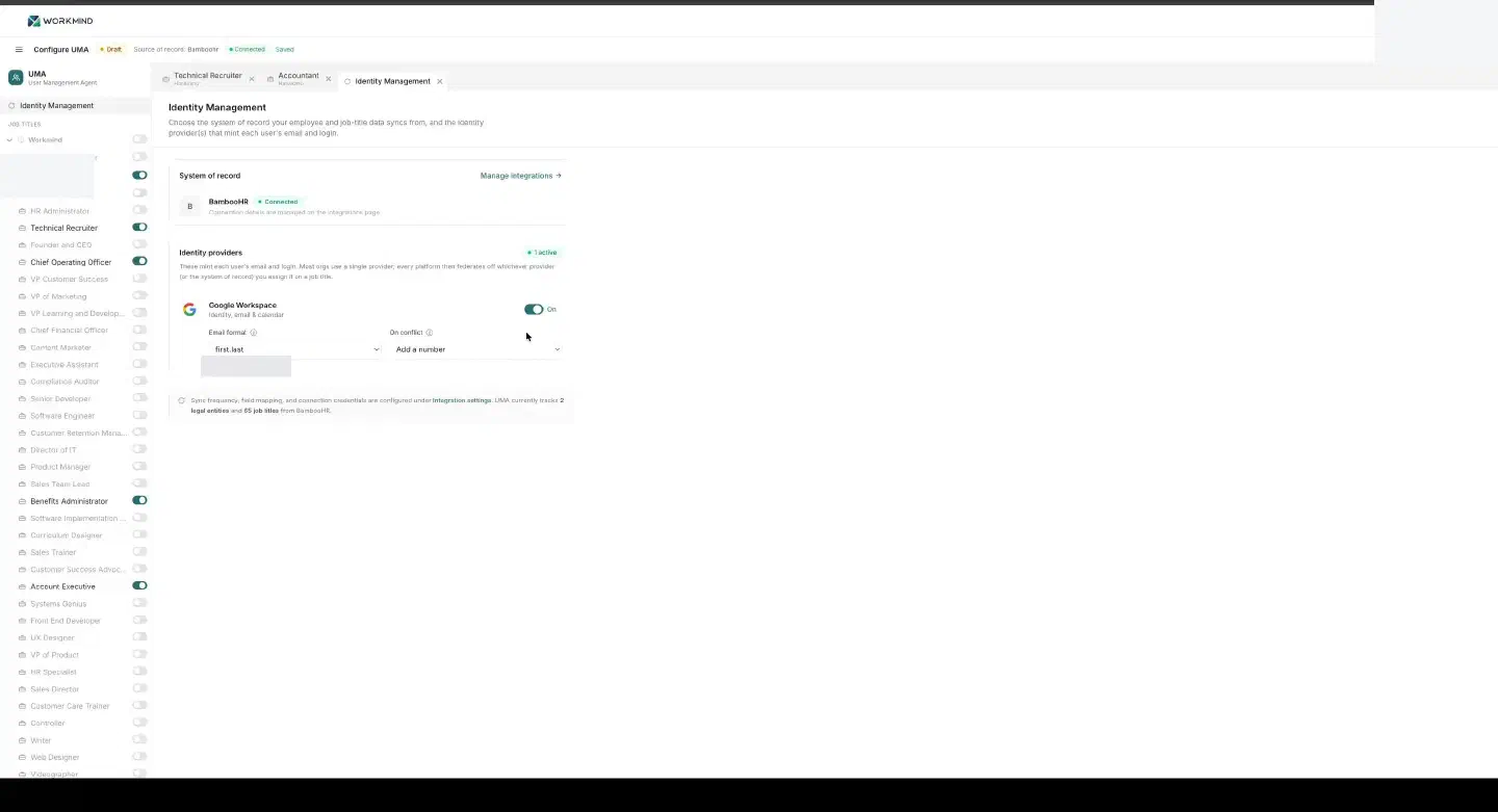 Open a job title to configure its access