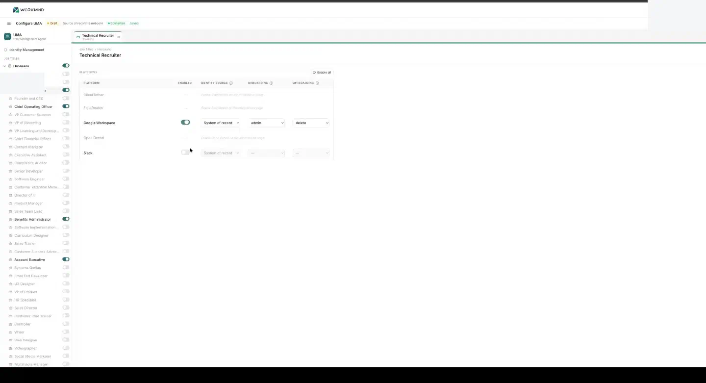 Configure Google and Slack access for a job title