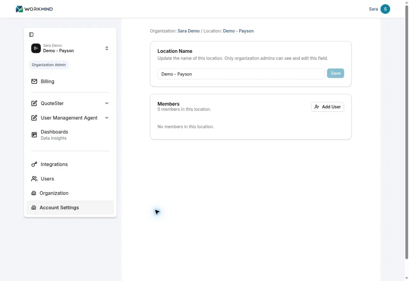 Confirm the organization and location before managing permissions