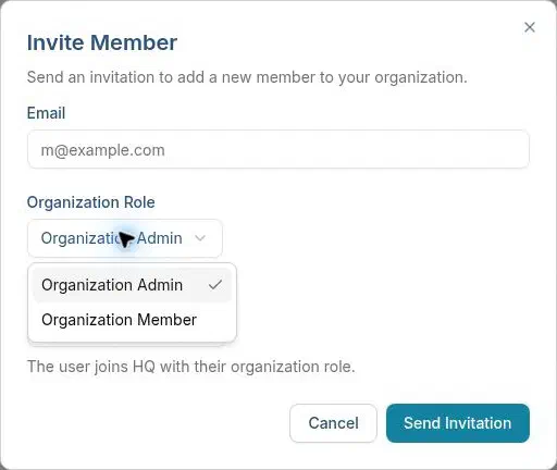 Choose an organization role that matches the person's responsibilities